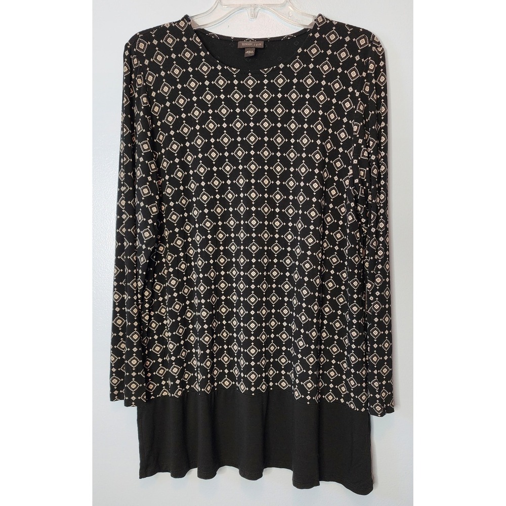 J. Jill Wearever Tunic Womens L Black White Geometric Diamond Long Sleeve Top